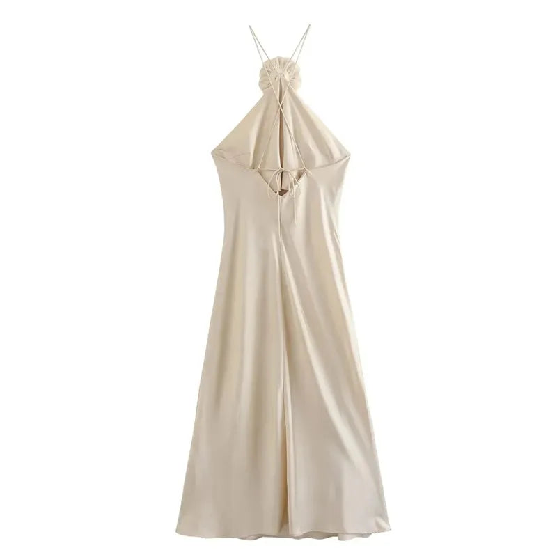 Vestido Satén Largo Mujer™