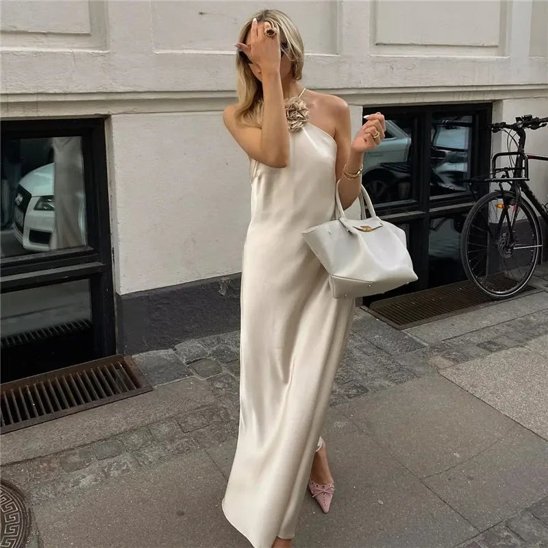 Vestido Satén Largo Mujer™