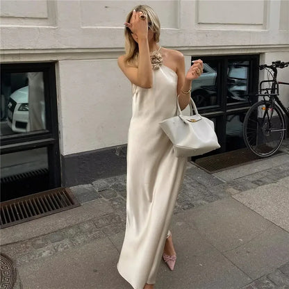 Vestido Satén Largo Mujer™
