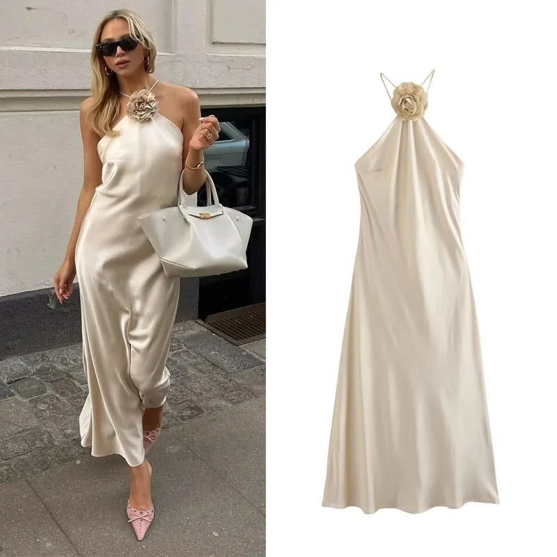 Vestido Satén Largo Mujer™