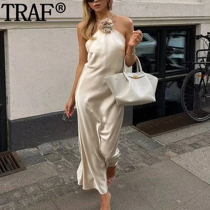 Vestido Satén Largo Mujer™
