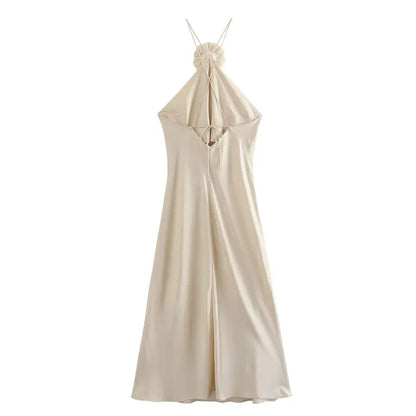 Vestido Satén Largo Mujer™